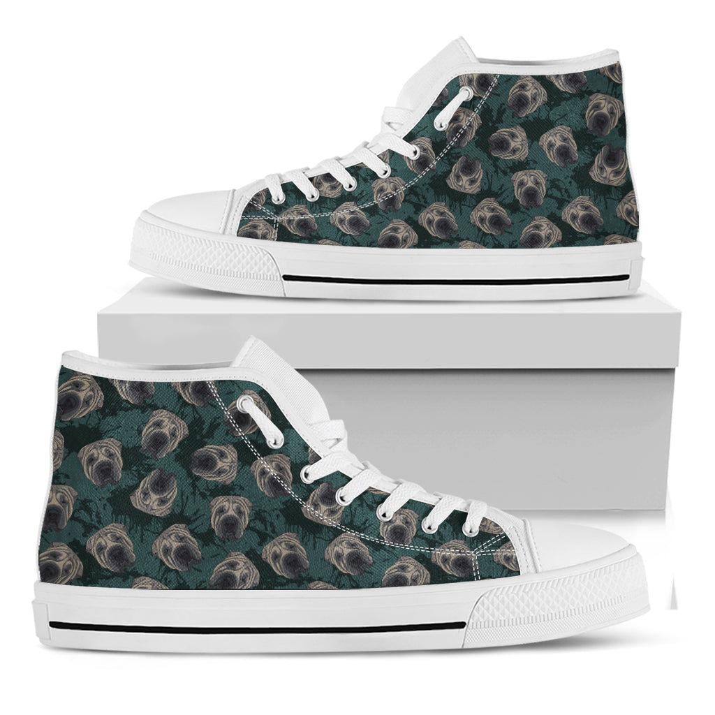 Shar Pei Face Pattern Print White High Top Shoes