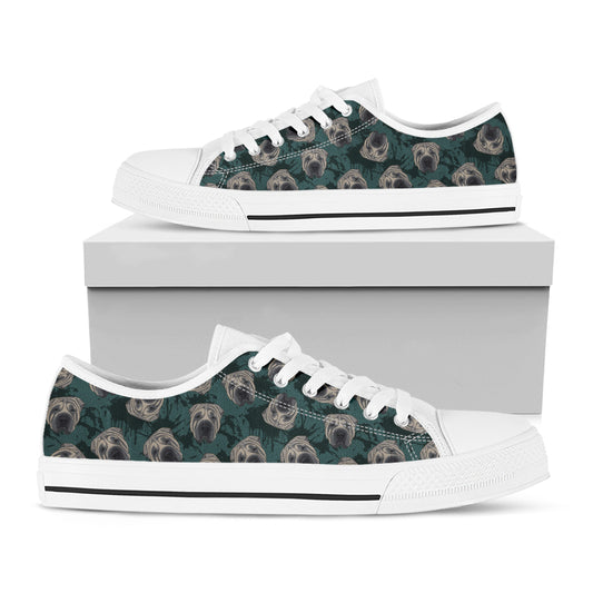 Shar Pei Face Pattern Print White Low Top Shoes