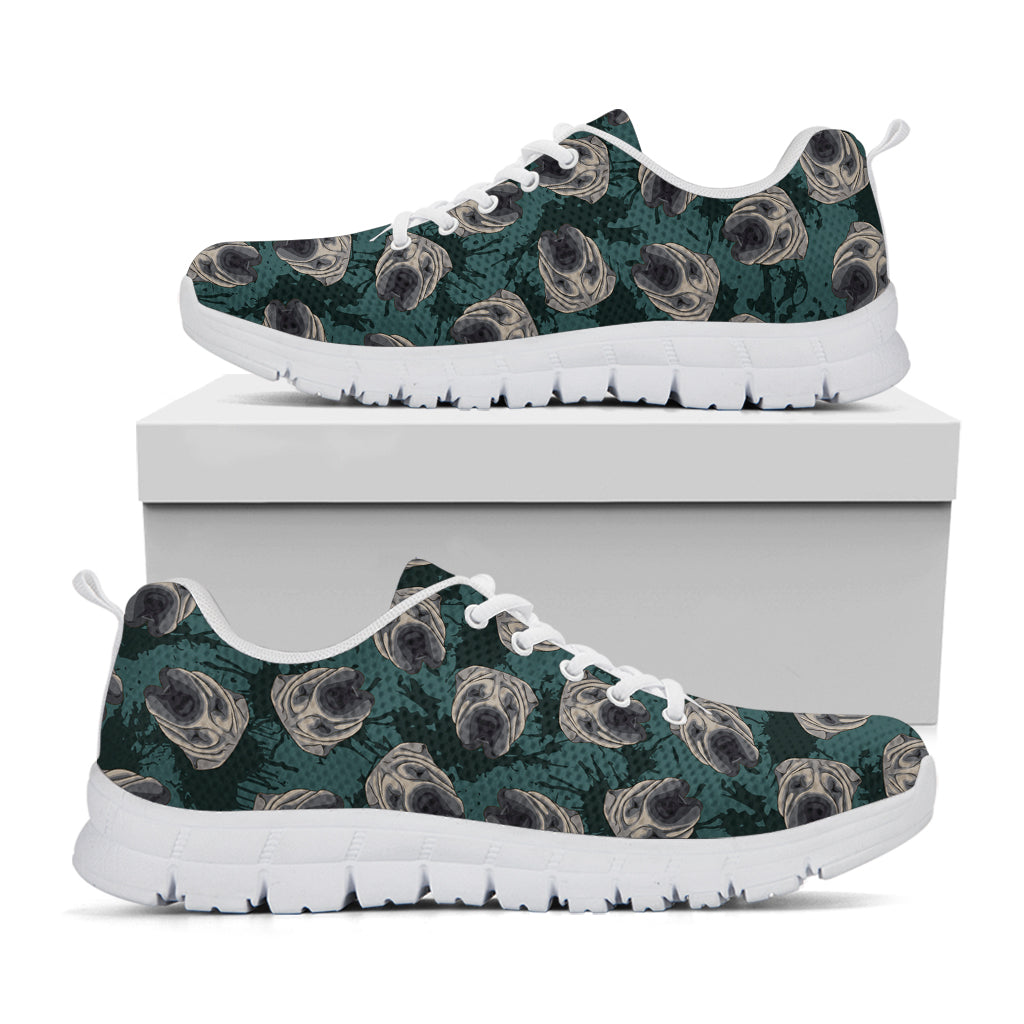 Shar Pei Face Pattern Print White Sneakers