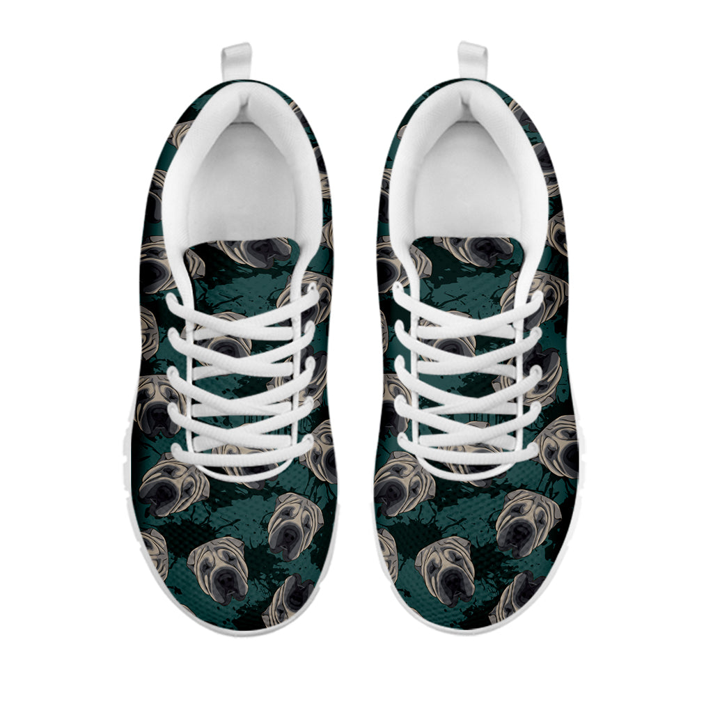 Shar Pei Face Pattern Print White Sneakers