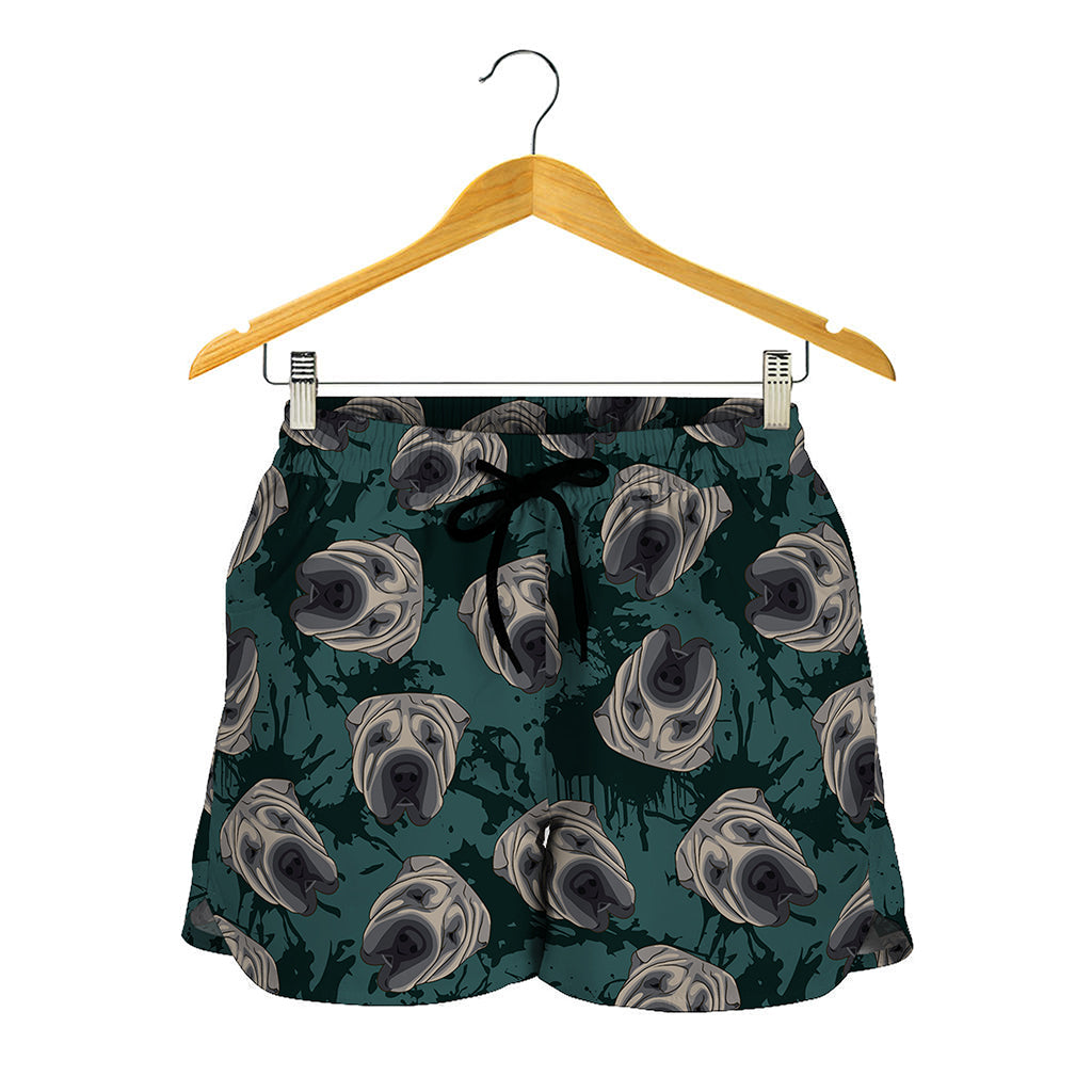 Shar Pei Face Pattern Print Women's Shorts