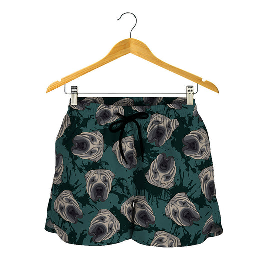 Shar Pei Face Pattern Print Women's Shorts