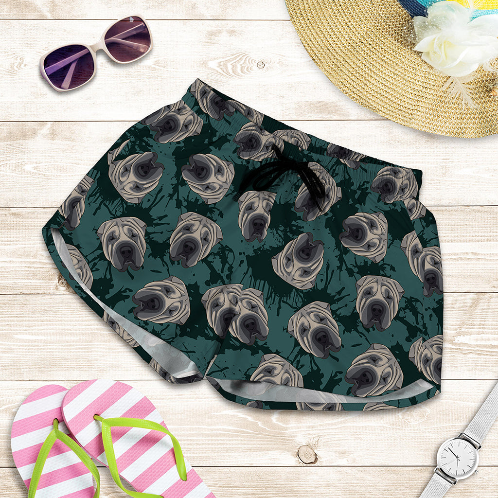 Shar Pei Face Pattern Print Women's Shorts
