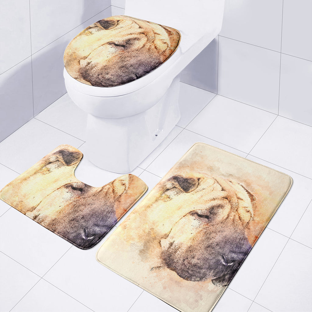 Shar Pei Portrait Print 3 Piece Bath Mat Set
