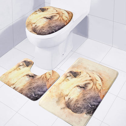 Shar Pei Portrait Print 3 Piece Bath Mat Set