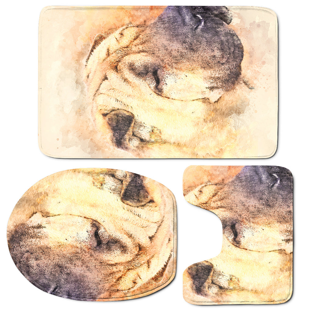 Shar Pei Portrait Print 3 Piece Bath Mat Set
