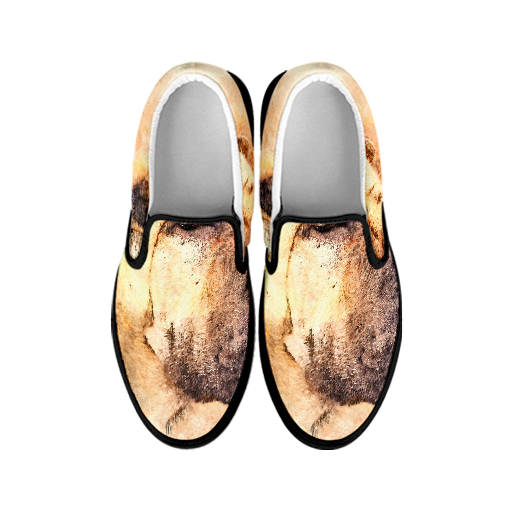 Shar Pei Portrait Print Black Slip On Shoes