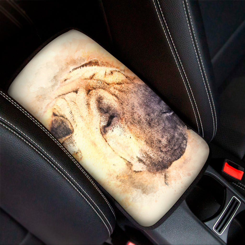 Shar Pei Portrait Print Car Center Console Cover