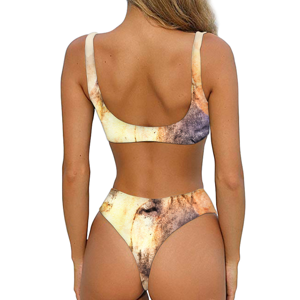 Shar Pei Portrait Print Front Bow Tie Bikini