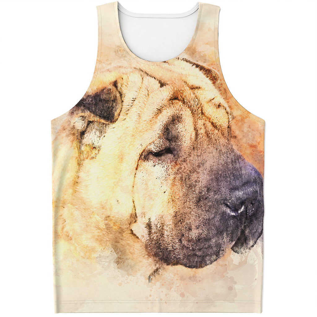 Shar Pei Portrait Print Men's Tank Top