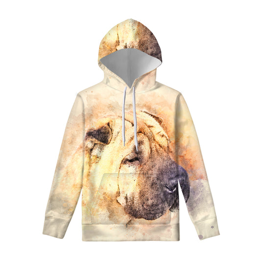 Shar Pei Portrait Print Pullover Hoodie