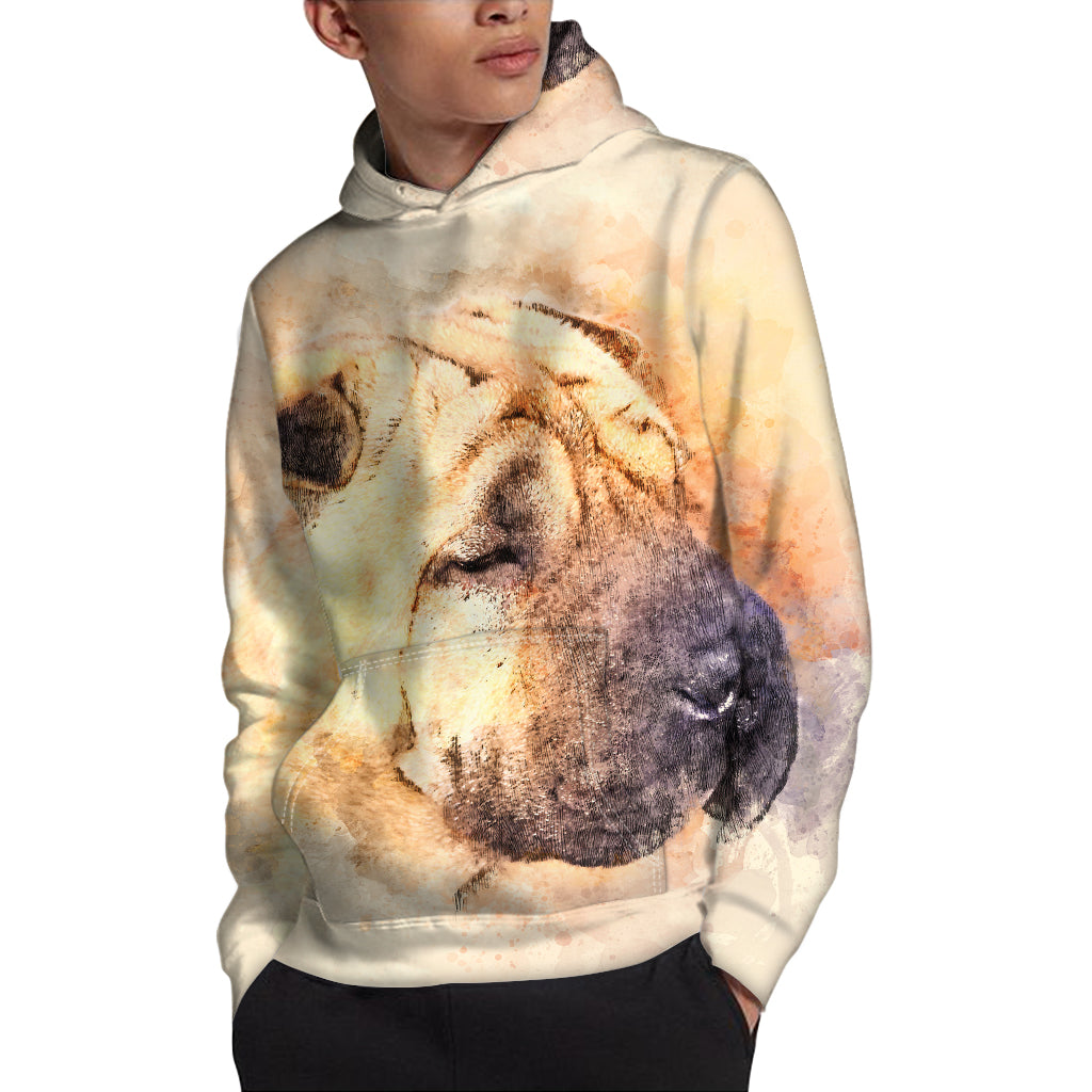 Shar Pei Portrait Print Pullover Hoodie