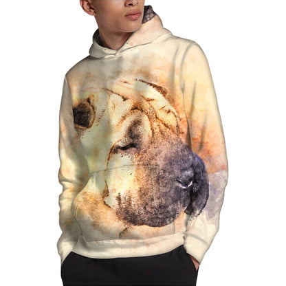 Shar Pei Portrait Print Pullover Hoodie