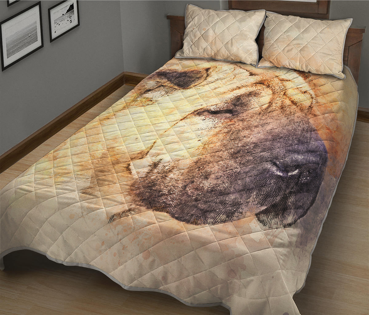 Shar Pei Portrait Print Quilt Bed Set