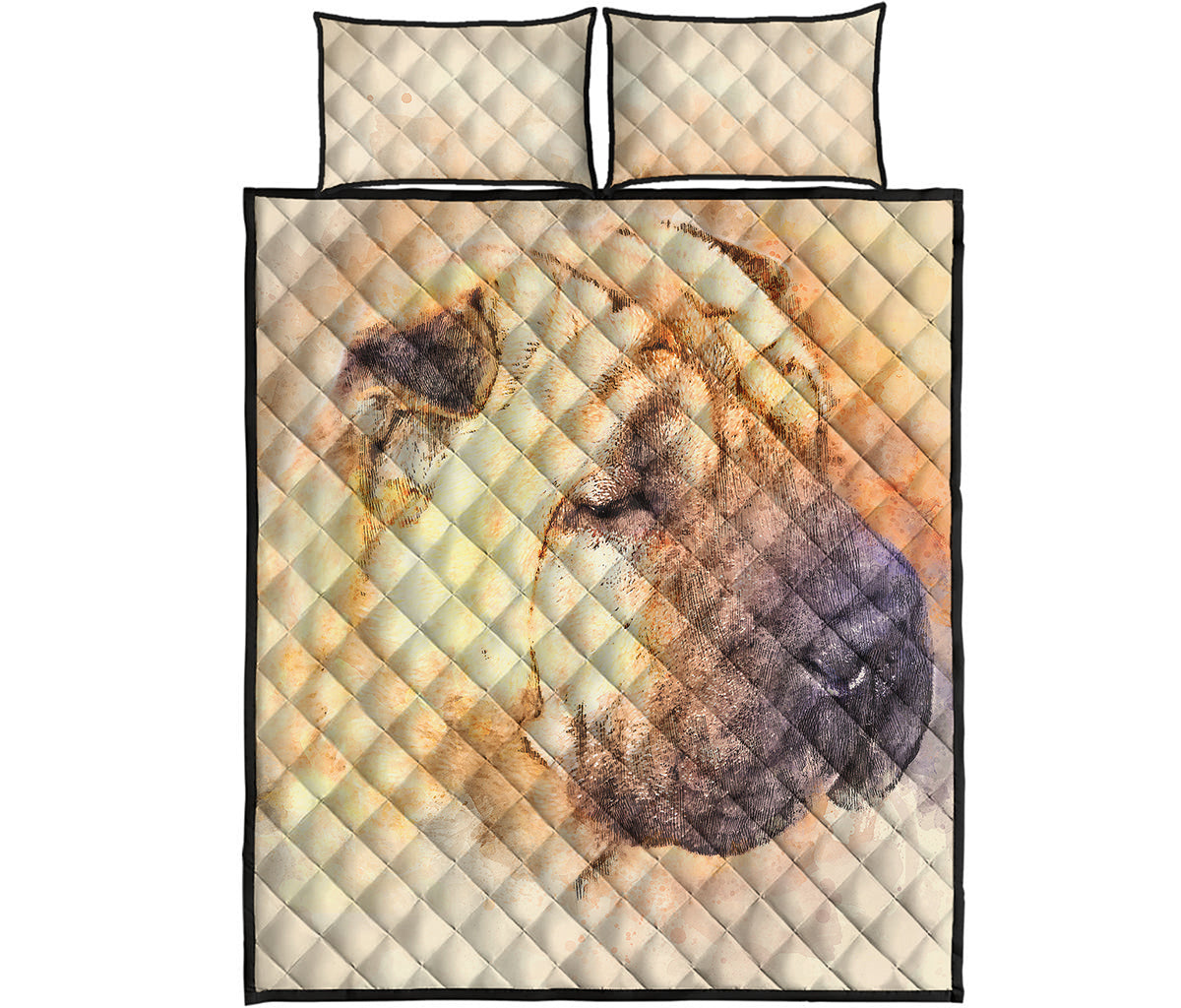 Shar Pei Portrait Print Quilt Bed Set