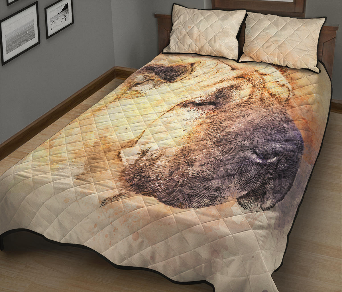Shar Pei Portrait Print Quilt Bed Set