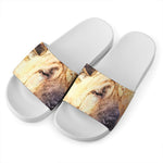Shar Pei Portrait Print White Slide Sandals