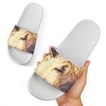 Shar Pei Portrait Print White Slide Sandals