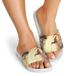 Shar Pei Portrait Print White Slide Sandals