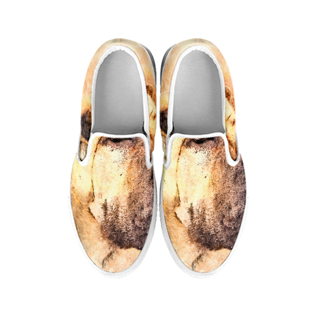 Shar Pei Portrait Print White Slip On Shoes