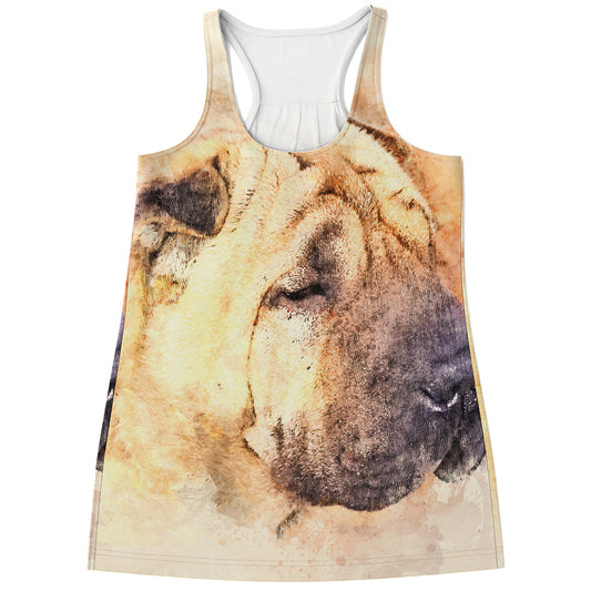 Shar Pei Portrait Print Women's Racerback Tank Top