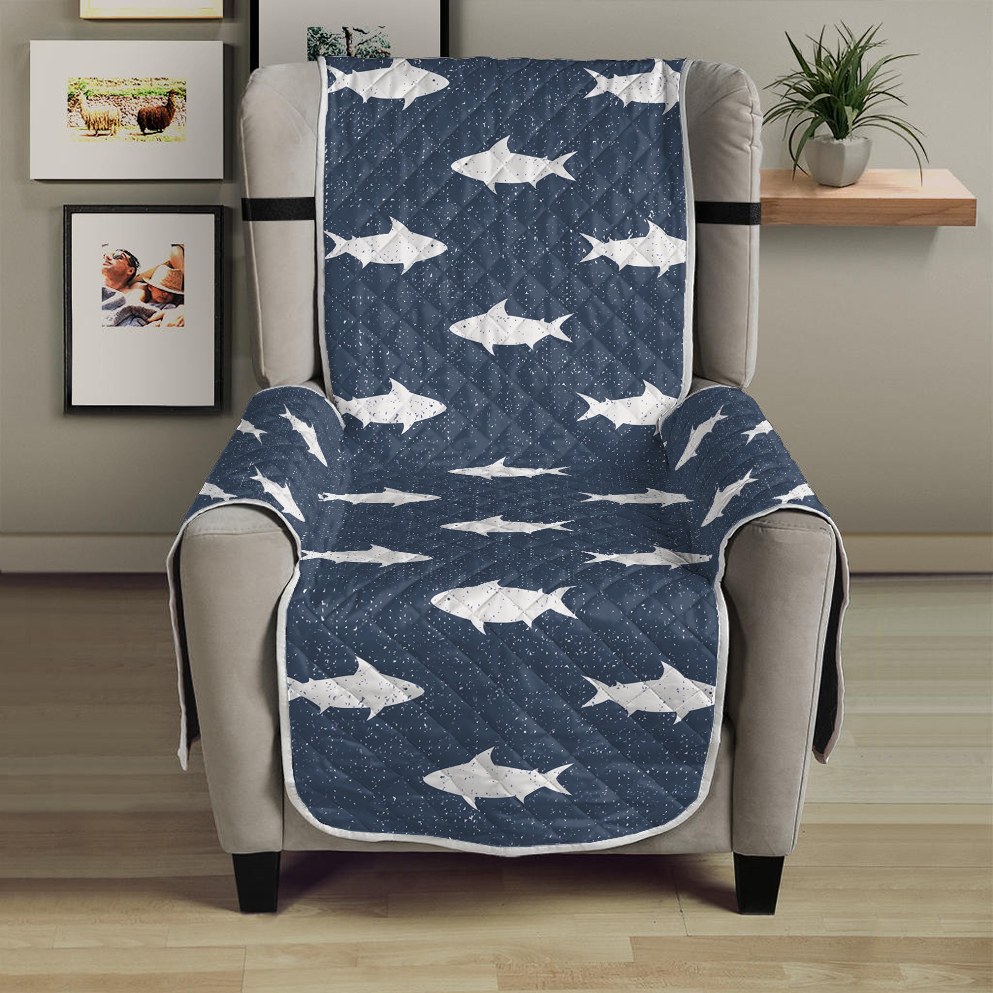 Shark Fish Pattern Print Armchair Protector