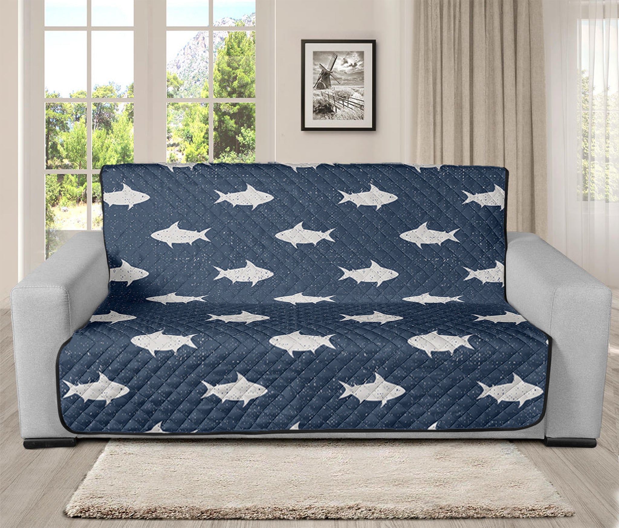 Shark Fish Pattern Print Futon Protector