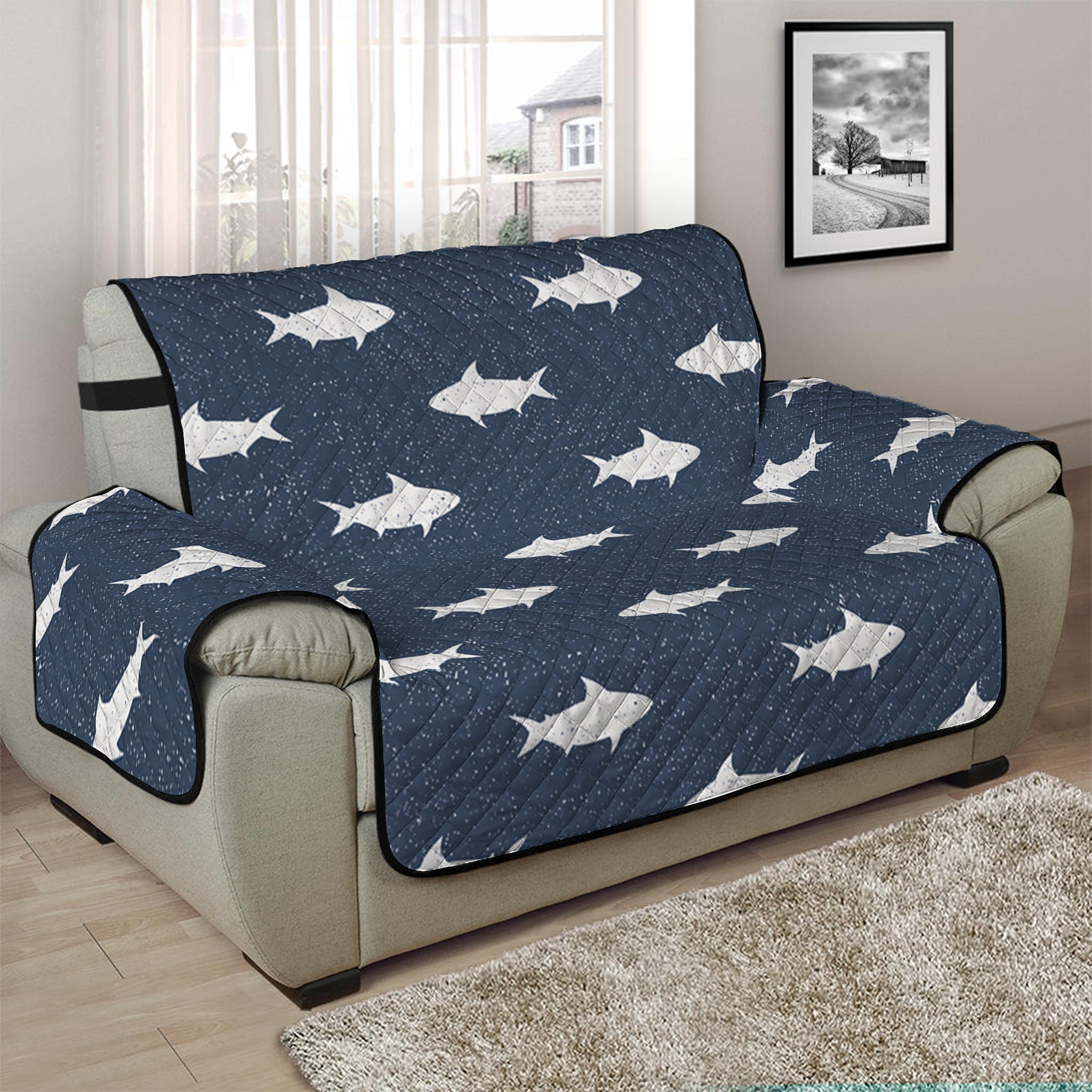 Shark Fish Pattern Print Half Sofa Protector