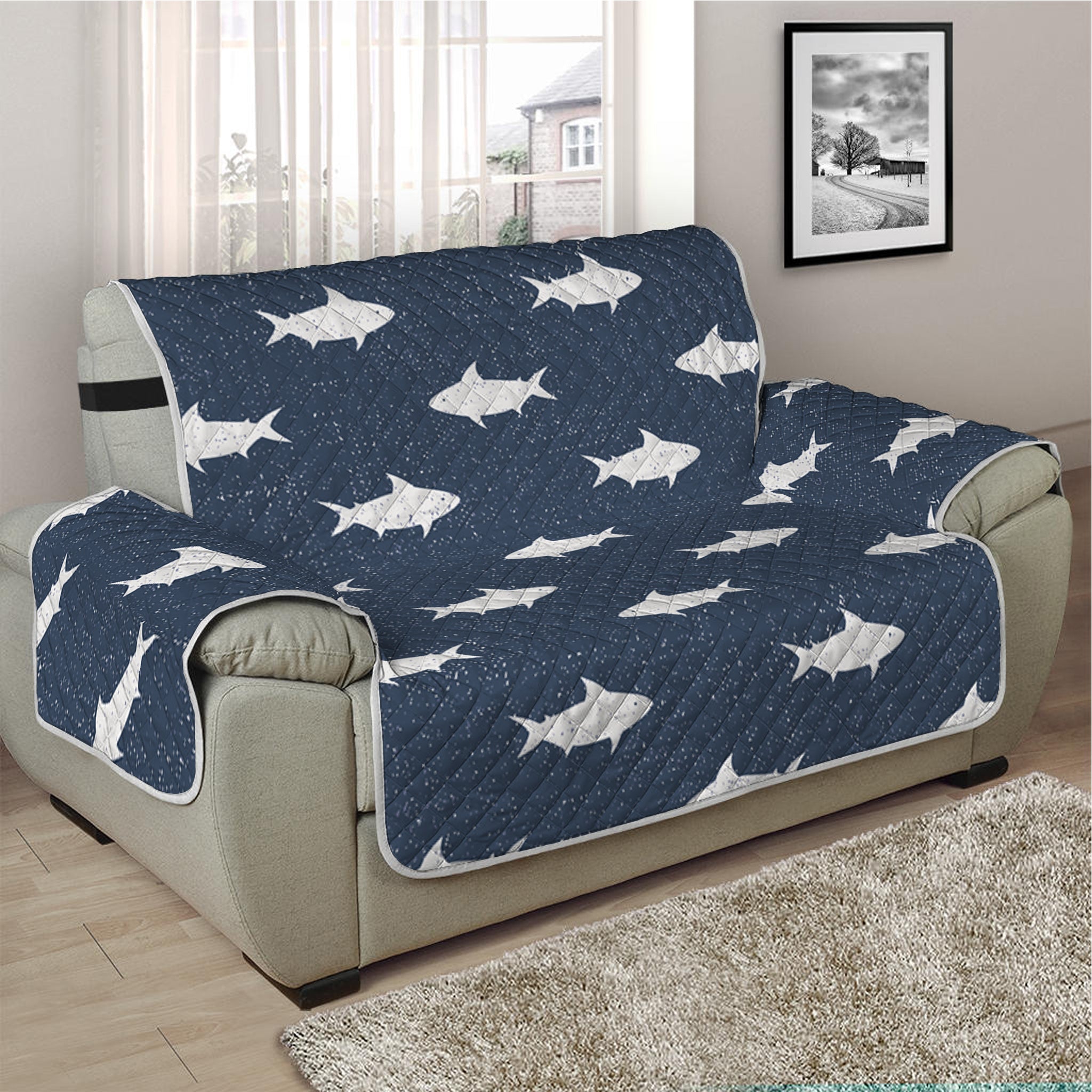 Shark Fish Pattern Print Half Sofa Protector