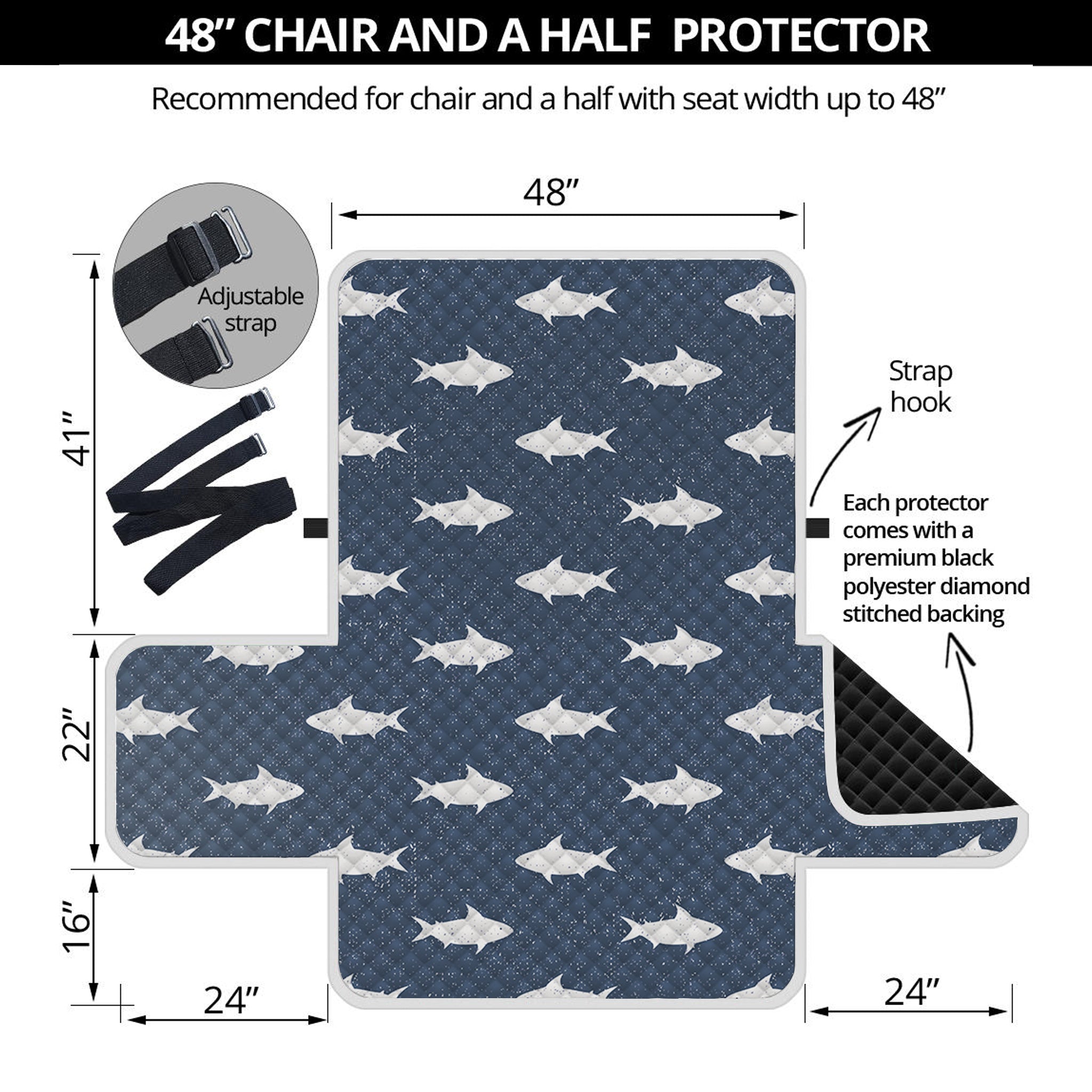 Shark Fish Pattern Print Half Sofa Protector