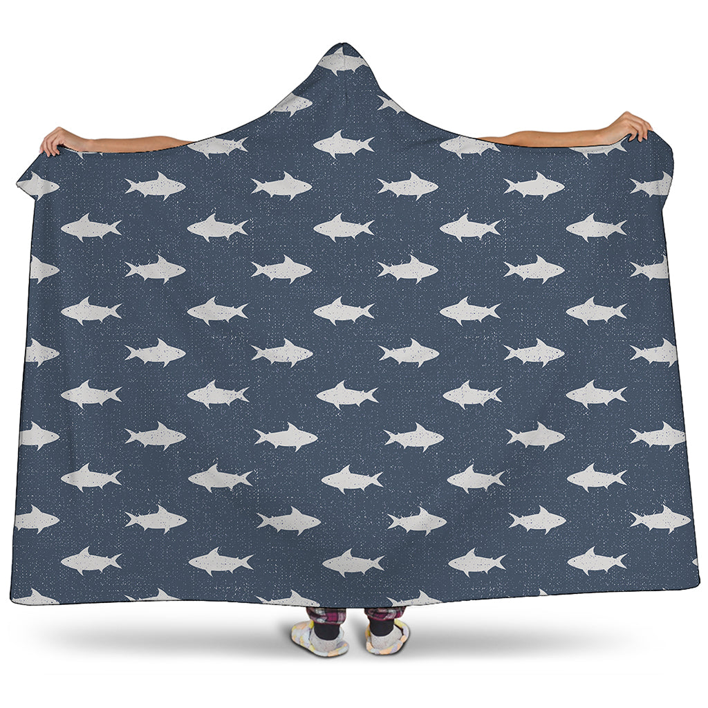 Shark Fish Pattern Print Hooded Blanket