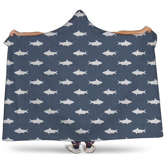 Shark Fish Pattern Print Hooded Blanket