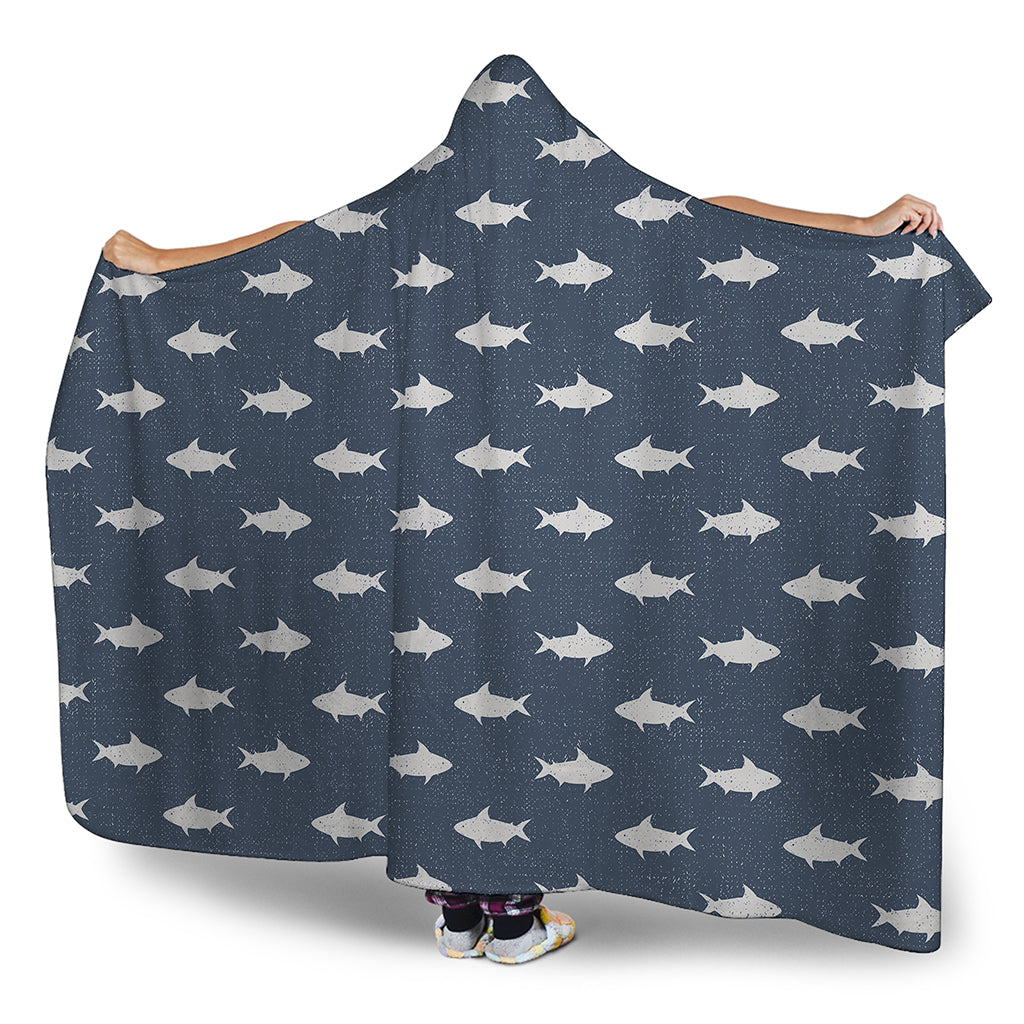 Shark Fish Pattern Print Hooded Blanket