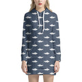 Shark Fish Pattern Print Pullover Hoodie Dress