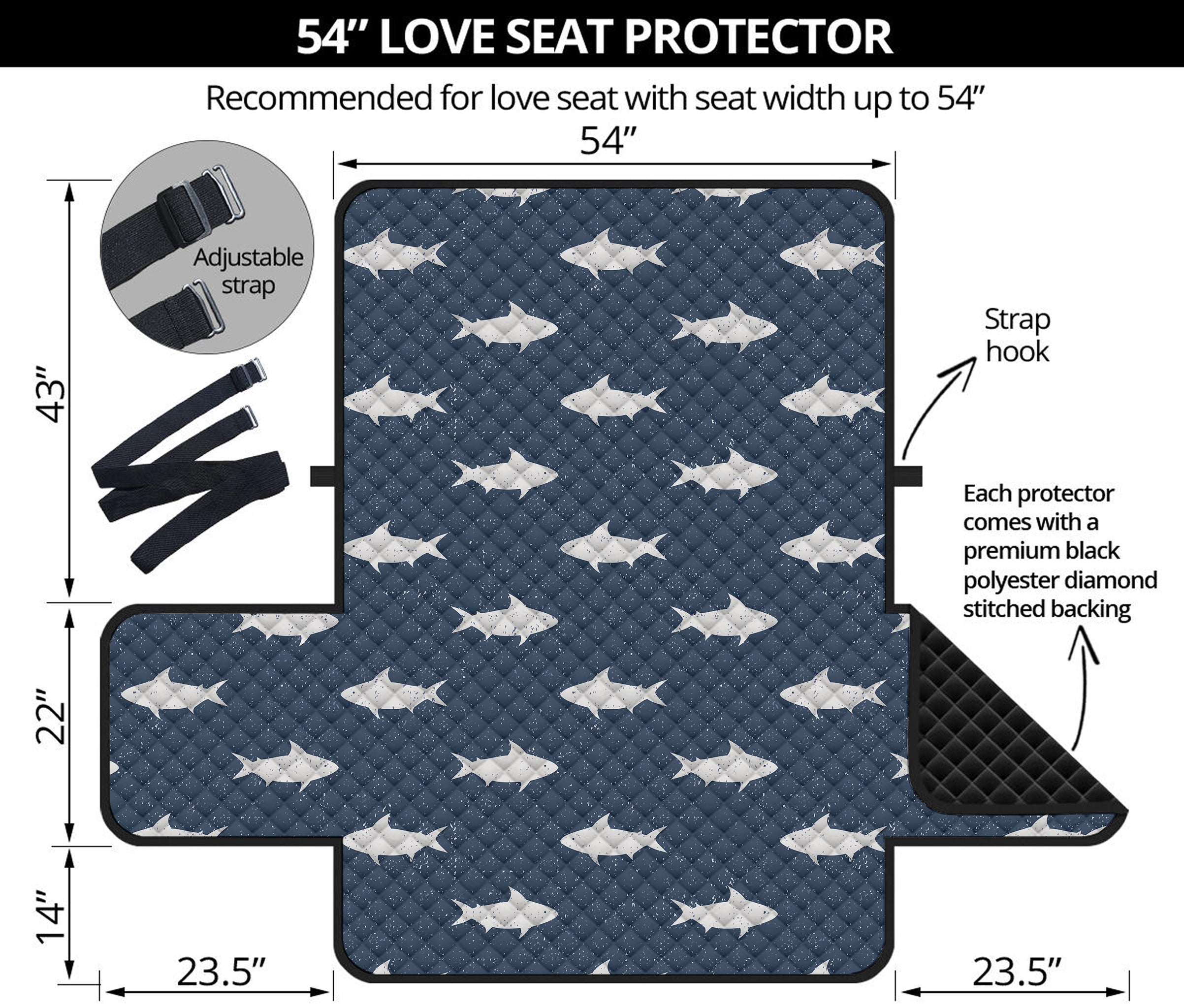 Shark Fish Pattern Print Loveseat Protector