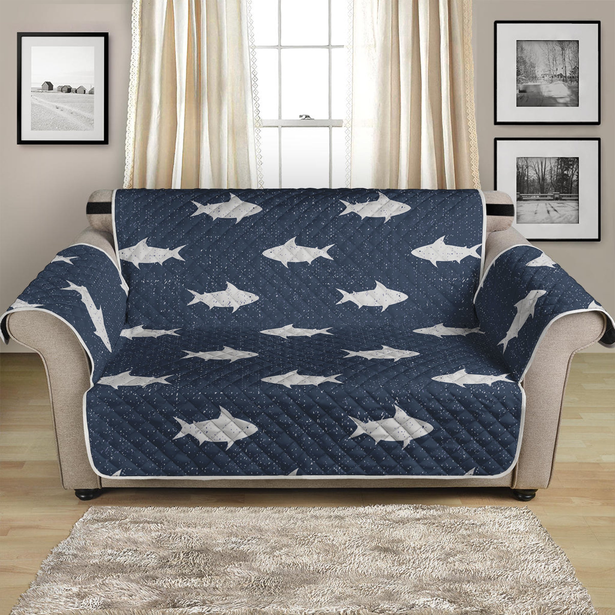 Shark Fish Pattern Print Loveseat Protector