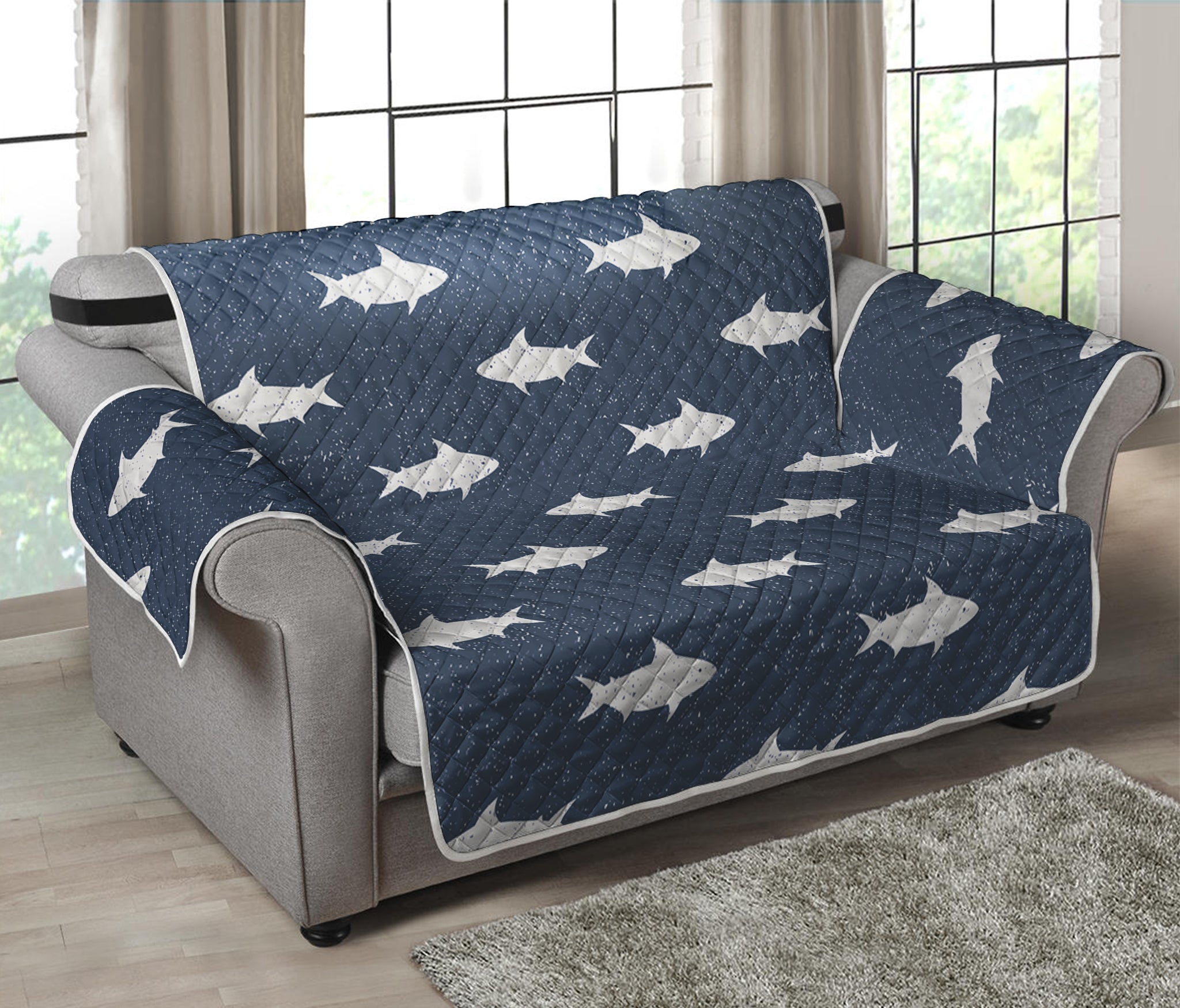 Shark Fish Pattern Print Loveseat Protector