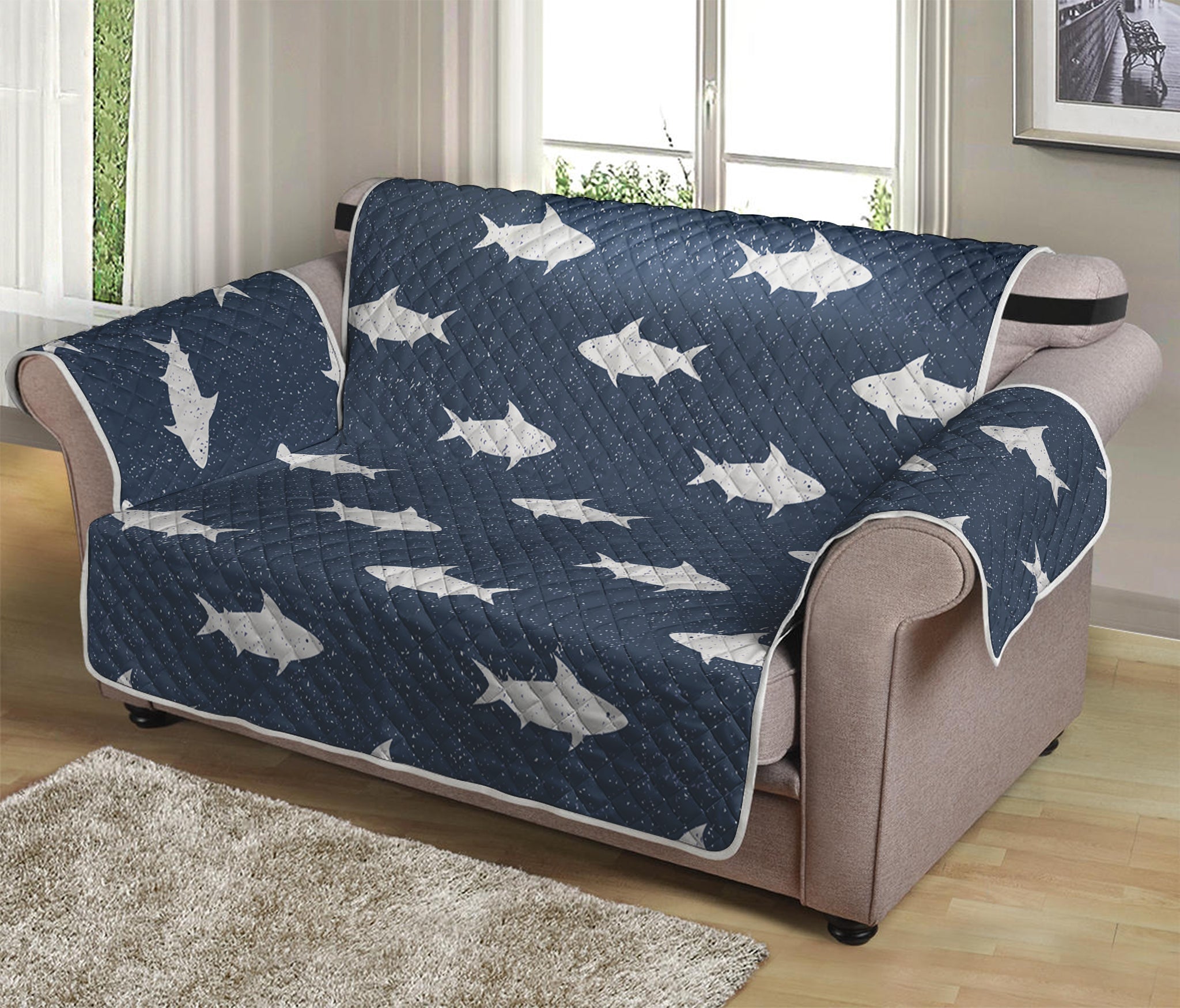 Shark Fish Pattern Print Loveseat Protector