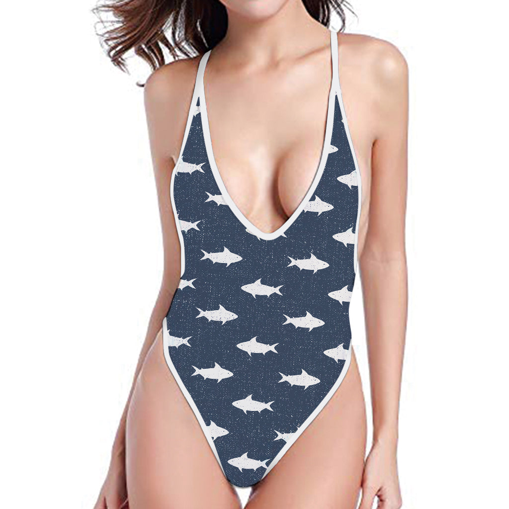 Shark Fish Pattern Print One Piece High Cut Swimsuit