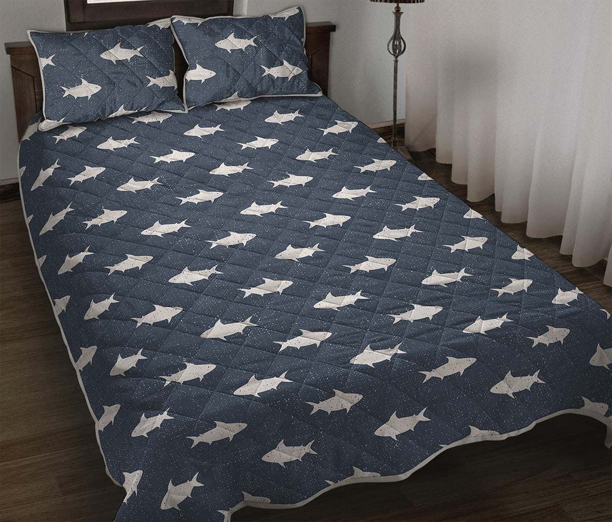 Shark Fish Pattern Print Quilt Bed Set