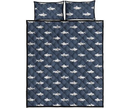 Shark Fish Pattern Print Quilt Bed Set