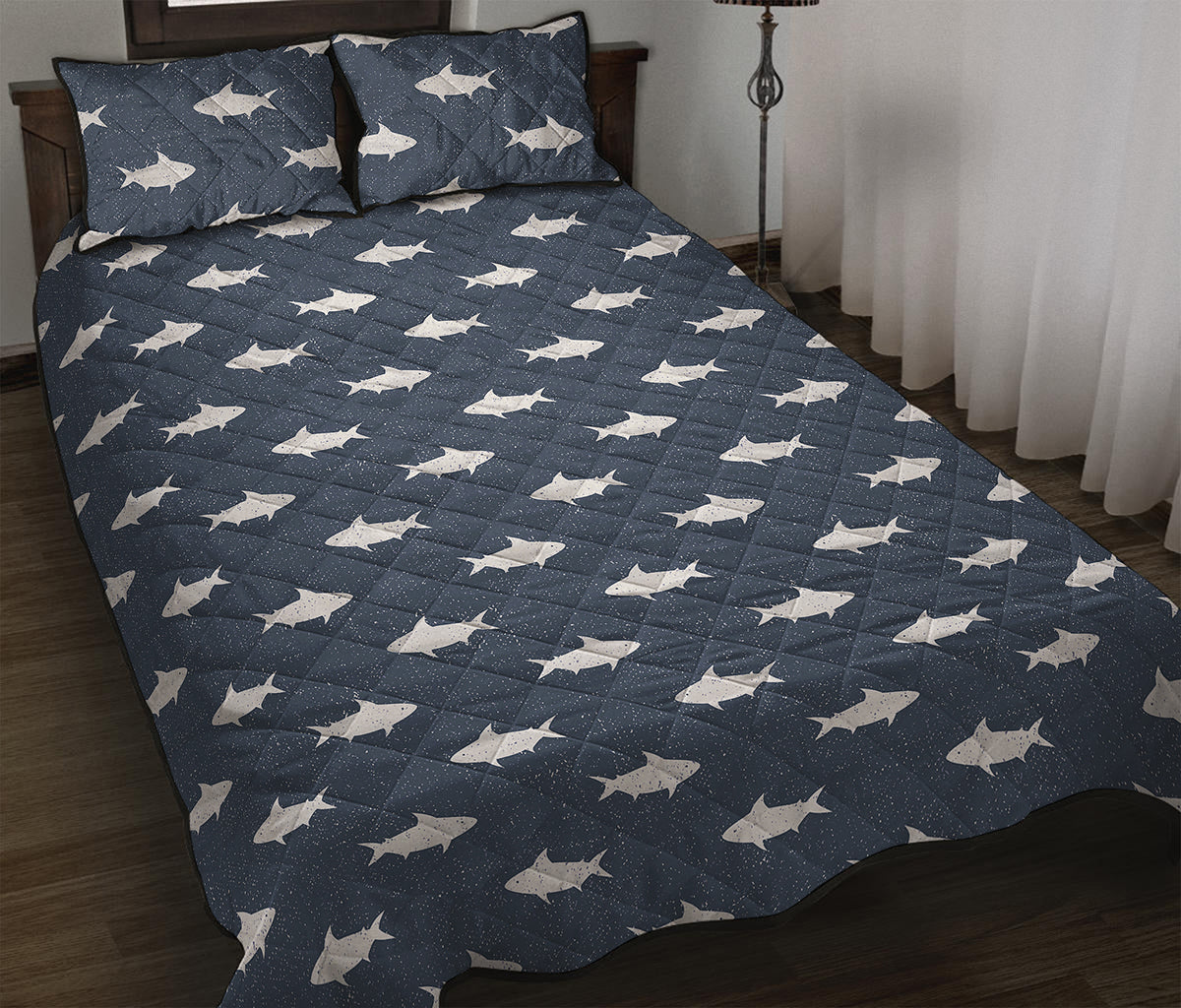 Shark Fish Pattern Print Quilt Bed Set