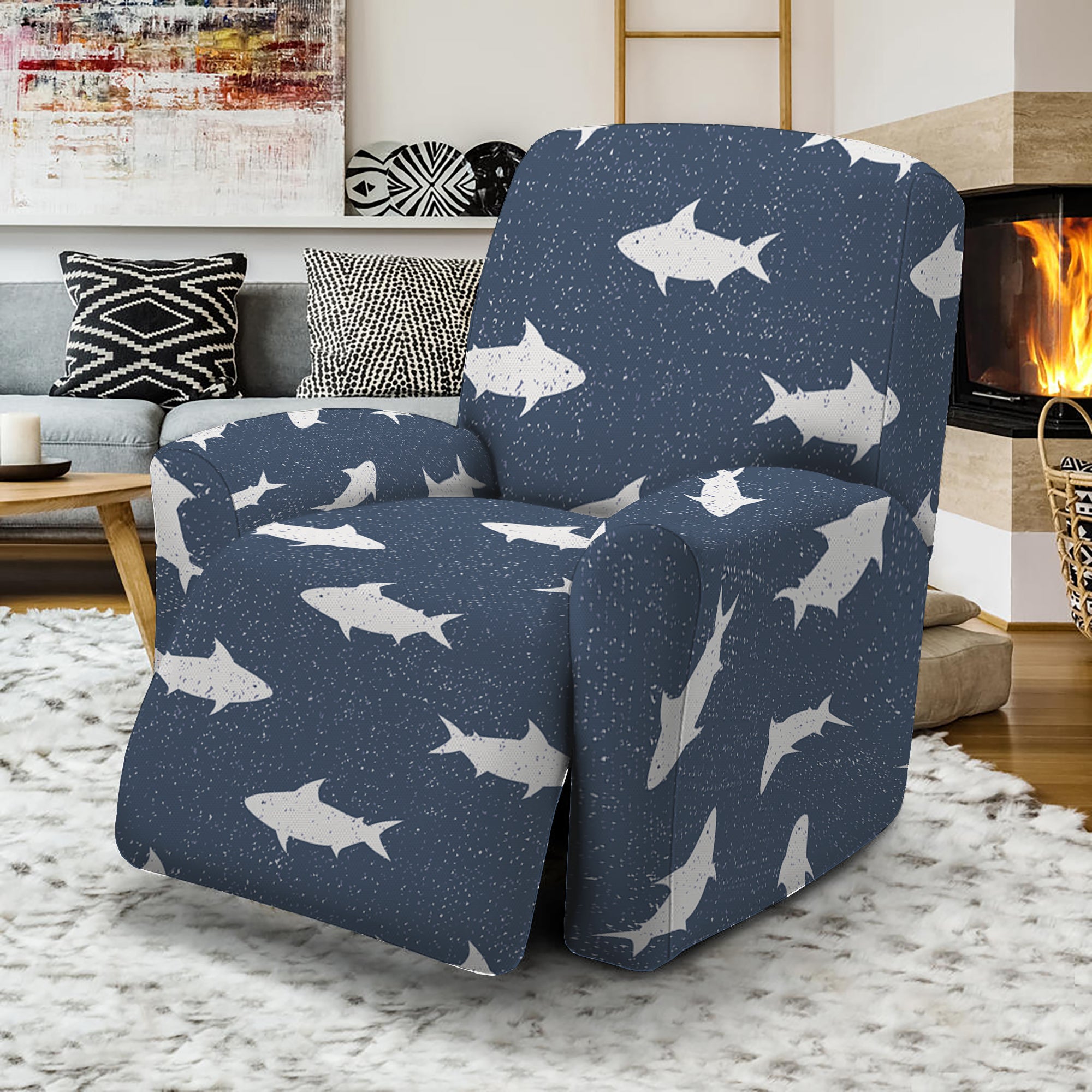 Shark Fish Pattern Print Recliner Slipcover