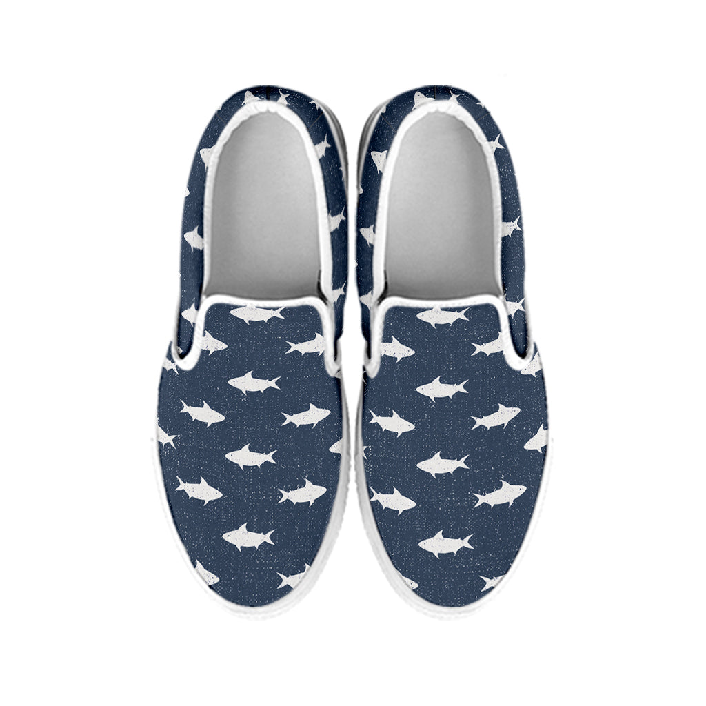 Shark Fish Pattern Print White Slip On Shoes