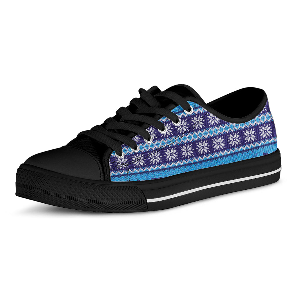 Shark Knitted Pattern Print Black Low Top Shoes