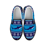 Shark Knitted Pattern Print Black Slip On Shoes