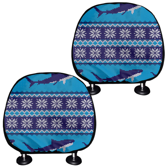 Shark Knitted Pattern Print Car Headrest Covers