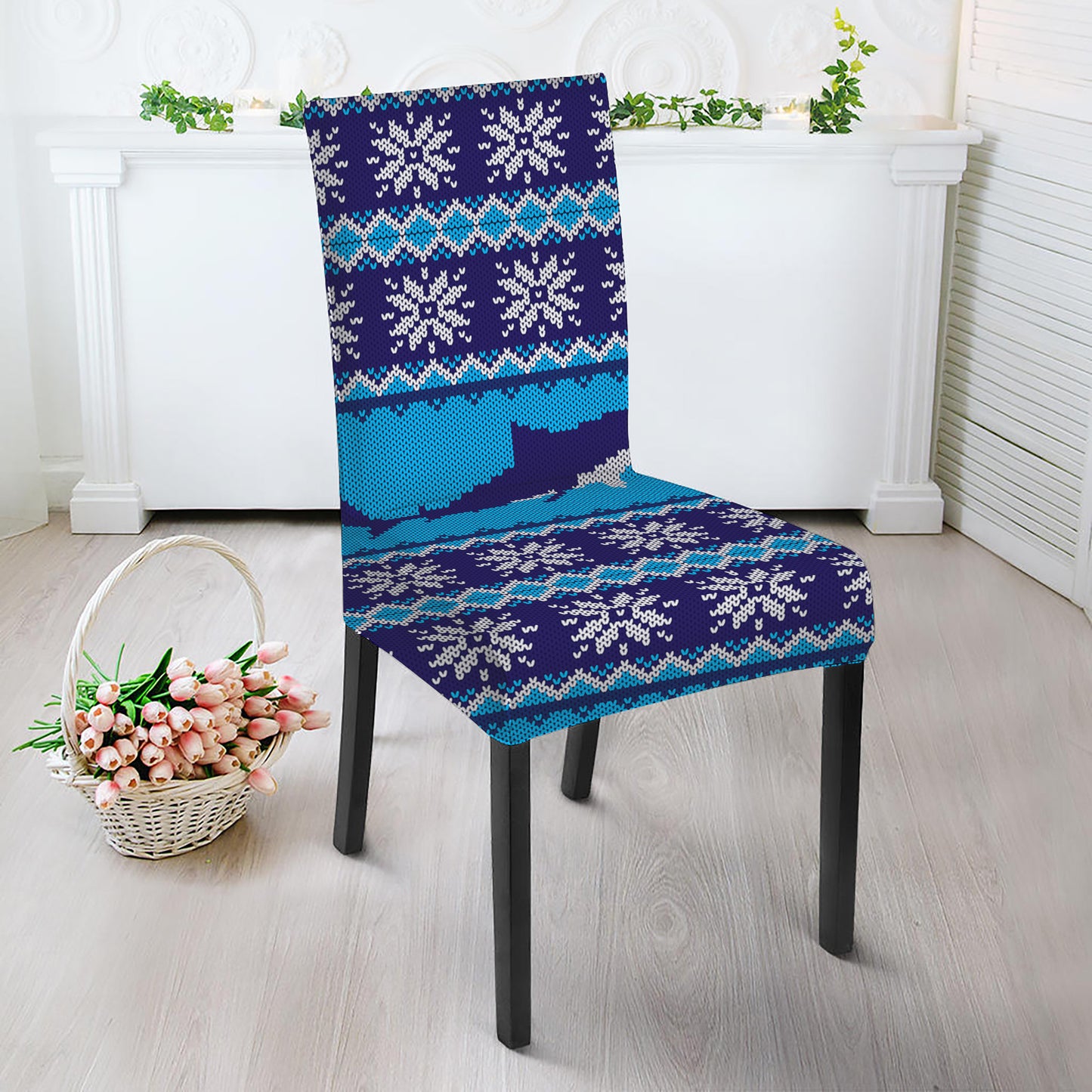 Shark Knitted Pattern Print Dining Chair Slipcover