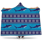 Shark Knitted Pattern Print Hooded Blanket