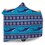 Shark Knitted Pattern Print Hooded Blanket